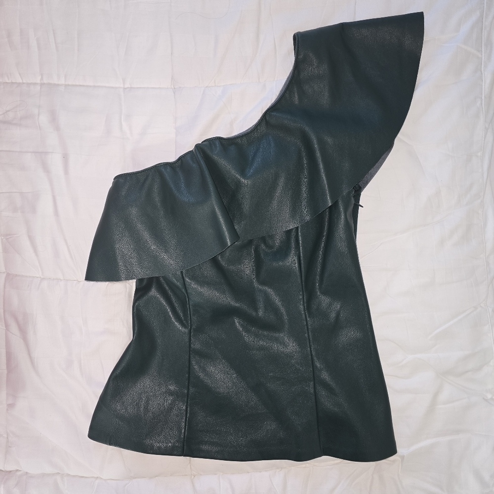INC International Concepts Dark Green One-Shoulder Top